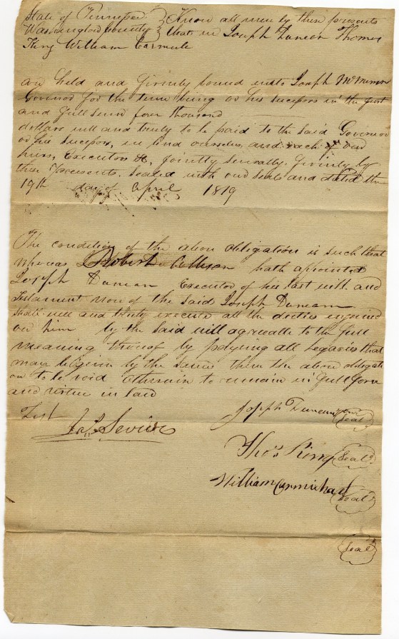 Allison, Robert 1792 Executor's bond