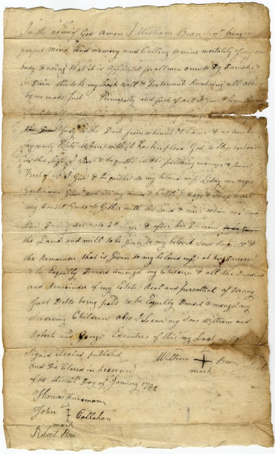 Bean, William, Sr. 1782 website